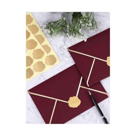 400PCS Gold Embossed Wax Seal Looking Heart Pattern Envelope Sealing Decal - Picture 5 of 6